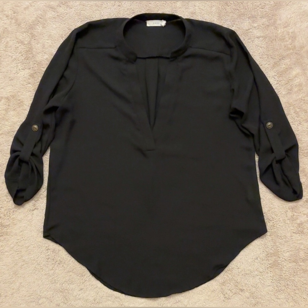 Lush Women's Junior’s V-Neck Blouse Size Small Black 3/4 Sleeve